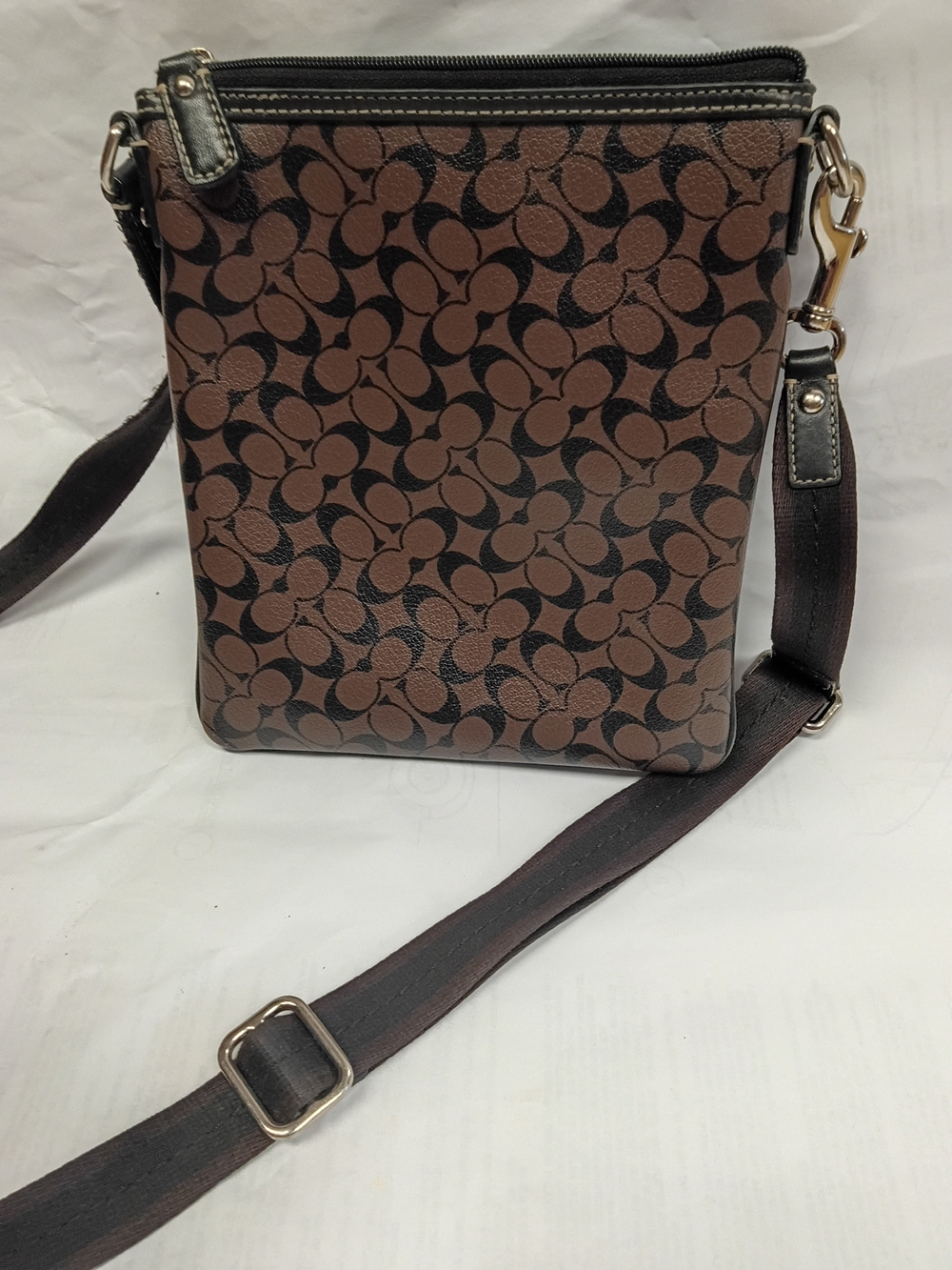 Coach Brown Signature Crossbody with Black Center Stripe - Picture 4 of 6